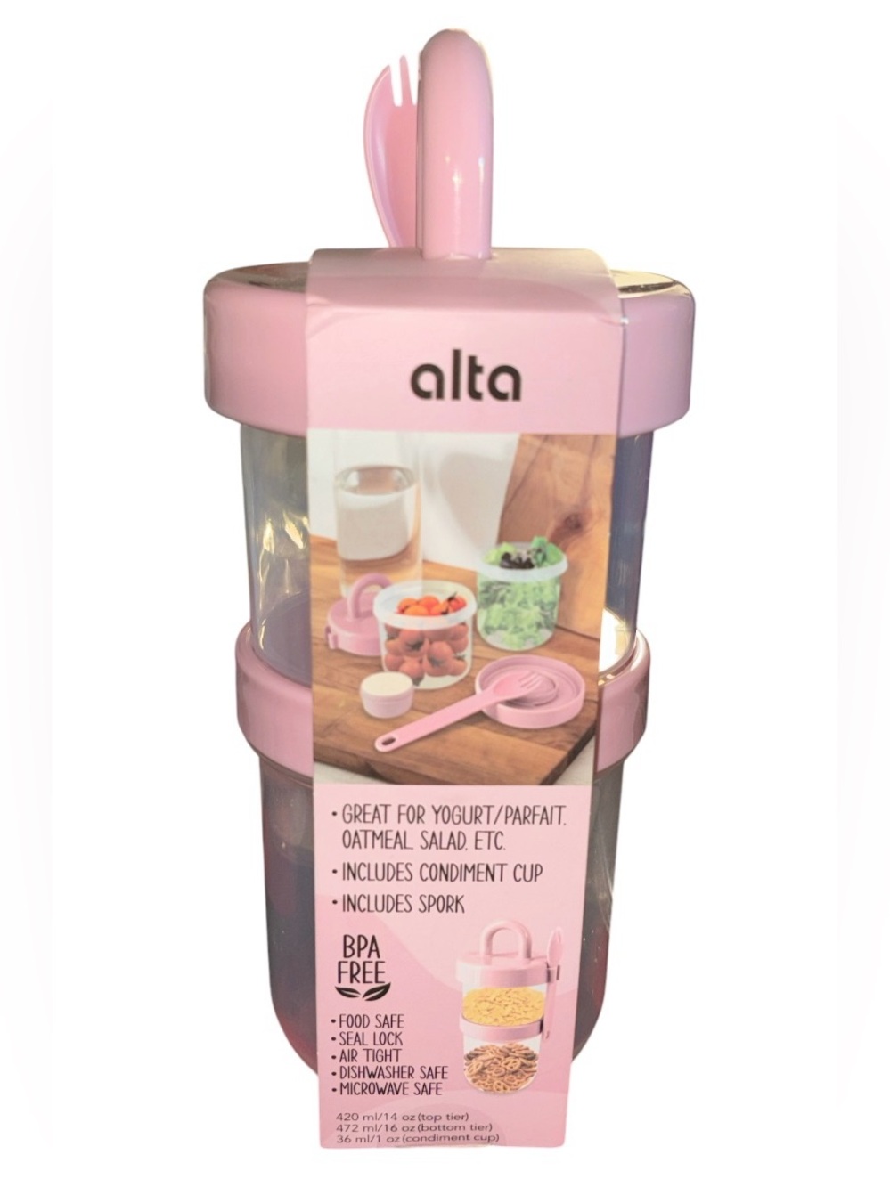 Pink Stacking Snack Container with Spoon - Picture 2 of 2
